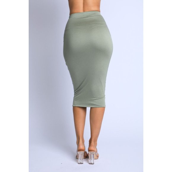 Women's Solid Casual Stretch Bodycon Elastic High Waist Pencil Midi Skirt Cute - Picture 3 of 11